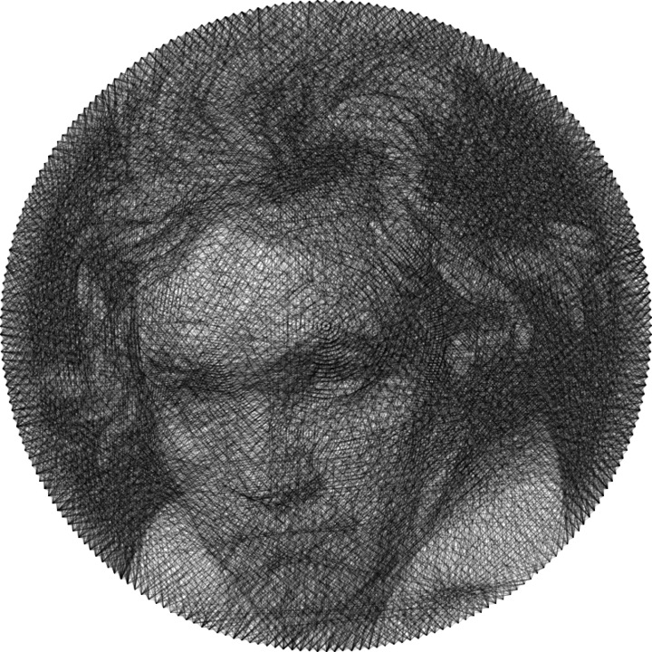 Tablou Beethoven – Portret in tehnica String Art din fir continuu de ata cerata 50×50 cm