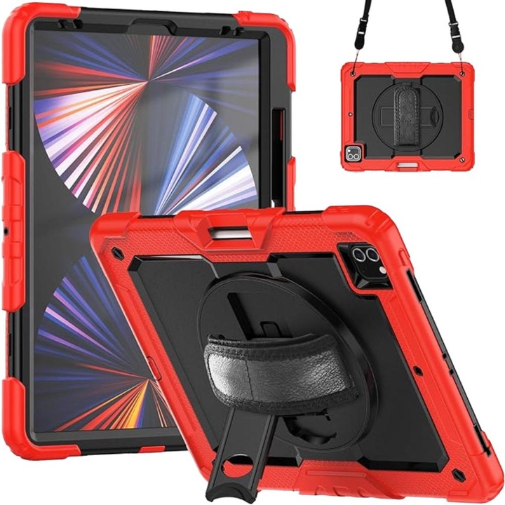 Husa pentru Tableta iPad Pro 12.9" (2021/2020), Negru/Rosu, 12.9"
