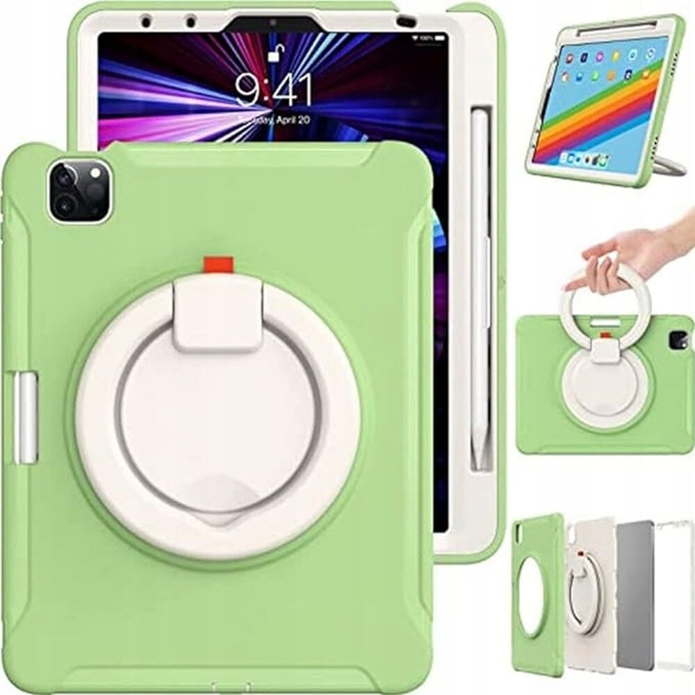 Husa pentru iPad Pro 9.7 / iPad Air/Air2, verde, 3 straturi, suport rotativ 360