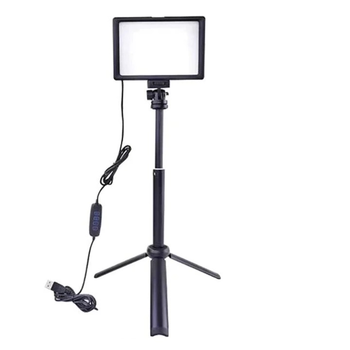 Poiector LED pentru fotografii, cu trepied, 4 filtre colorate, 19x2x13cm, 120 LED-uri, 10 niveluri luminozitate, Negru