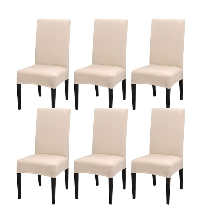 Set 6 Huse Scaun Universale Wacorresi, Moale si respirabil, Din Elastan, Impermeabil, Se spala la masina, Usor de instalat, Bej
