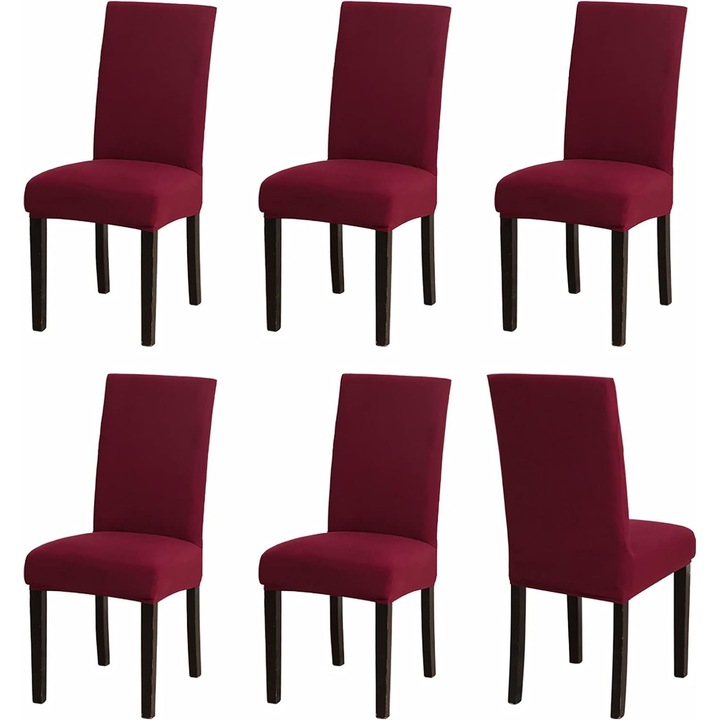 Set 6 Huse Scaun Universale Wacorresi, Moale si respirabil, Din Elastan, Impermeabil, Se spala la masina, Usor de instalat, Visiniu