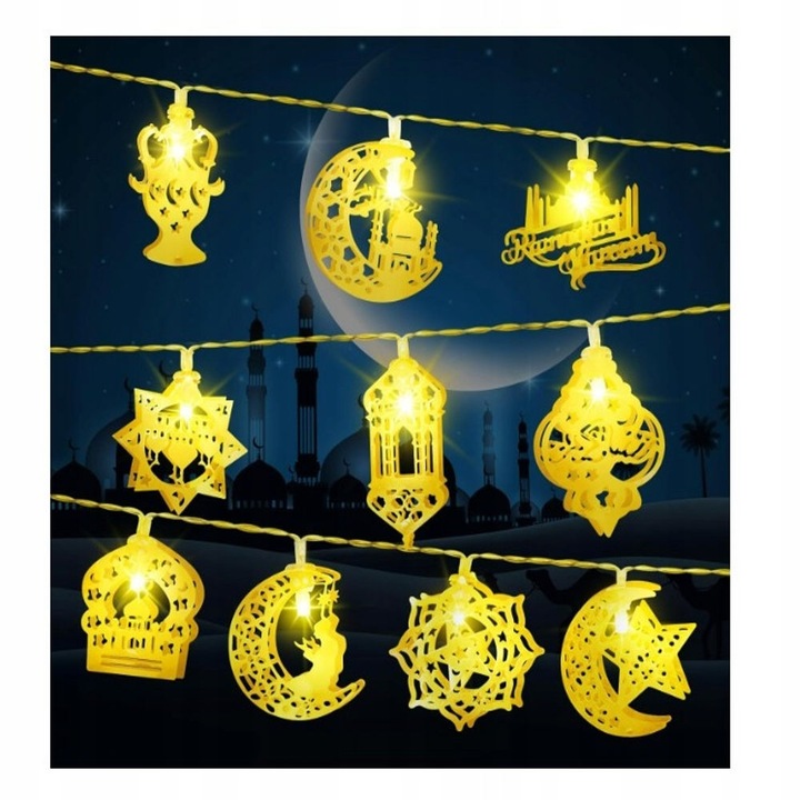 Dekoratív LED girland Ramadánra, 1,5 m, 10 modell, meleg fények, vízálló