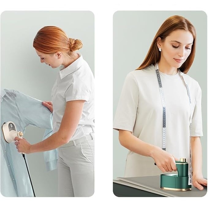 Aburitor si fier de calcat 2-in-1 CJ-FRG-K0563, portabil, talpa ceramica, pentru uscat si abur, ivoriu/auriu