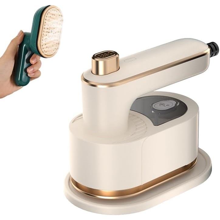 Aburitor si fier de calcat 2-in-1 CJ-FRG-K0563, portabil, talpa ceramica, pentru uscat si abur, ivoriu/auriu
