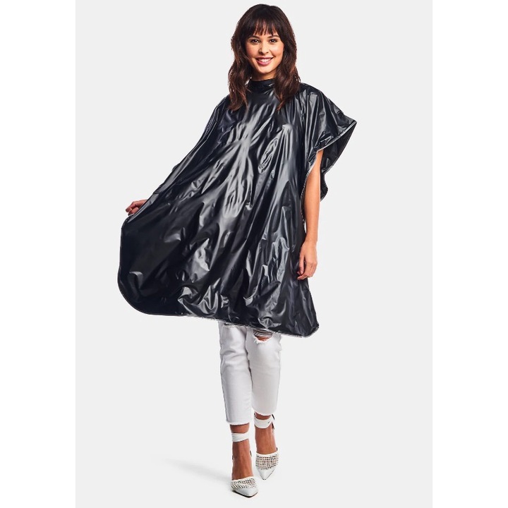 Pelerina frizerie impermeabila, din vinil, Lustre, neagra, 90 x 140 cm