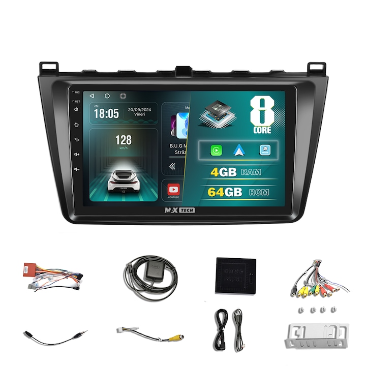 Navigációs Mazda 6 ( 2008 - 2013 ) Android 13 és Carplay rendszerhez, MaxTech®, 9" IPS képernyő, 4 GB RAM 64 GB ROM, DSP, EQ, GPS funkciók, WIFI, RDS, rádió, Bluetooth, Waze, MirrorLink