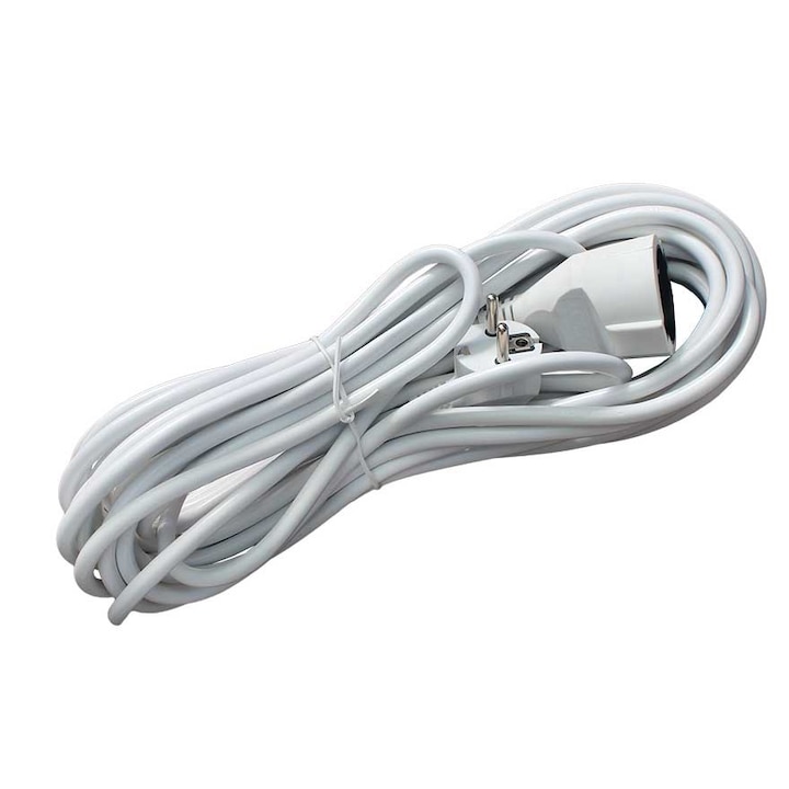 Cablu Prelungitor Datamaxx 1 priza cu cupla, IP20, 3 X 1.5 mmp, 3680W, 10 metri, alb