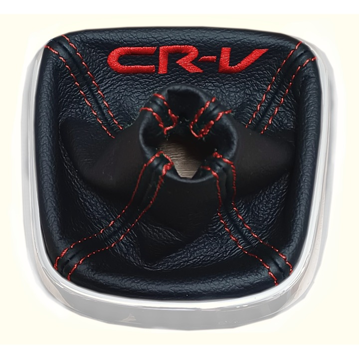 Schimbator de viteze Ophelia, negru cu broderie rosie, pentru Honda CR-V 2006-2012, din piele naturala