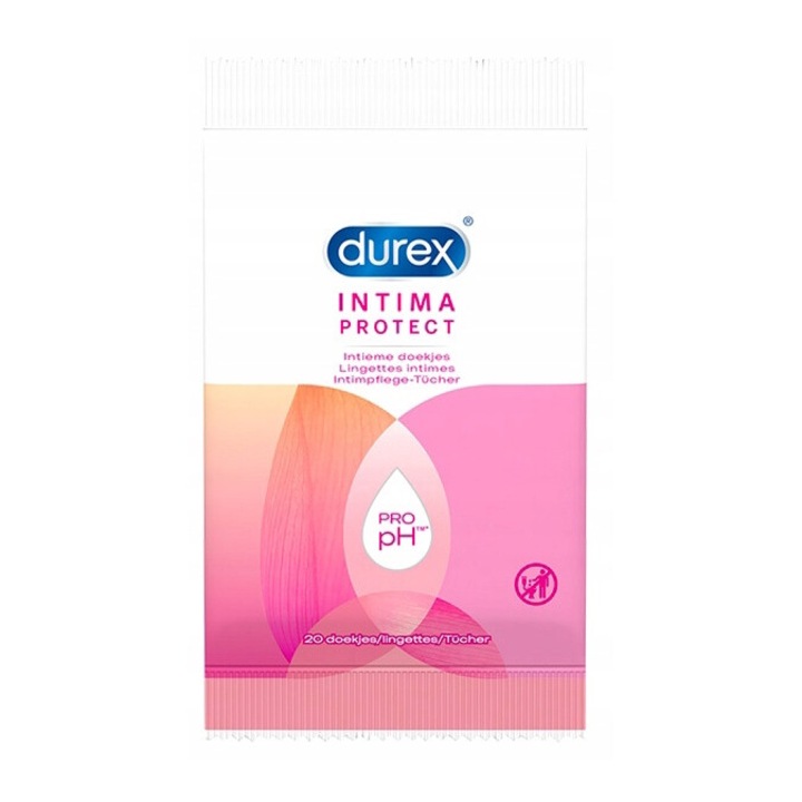 Set 20 servetele igiena intima, Durex Intima Protect, alb