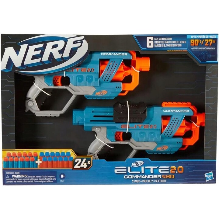 Комплект от 2 пистолета Nerf Elite 2.0, Hasbro, RD-6, 24 стрелички, 27 м, капацитет 6 стрелички