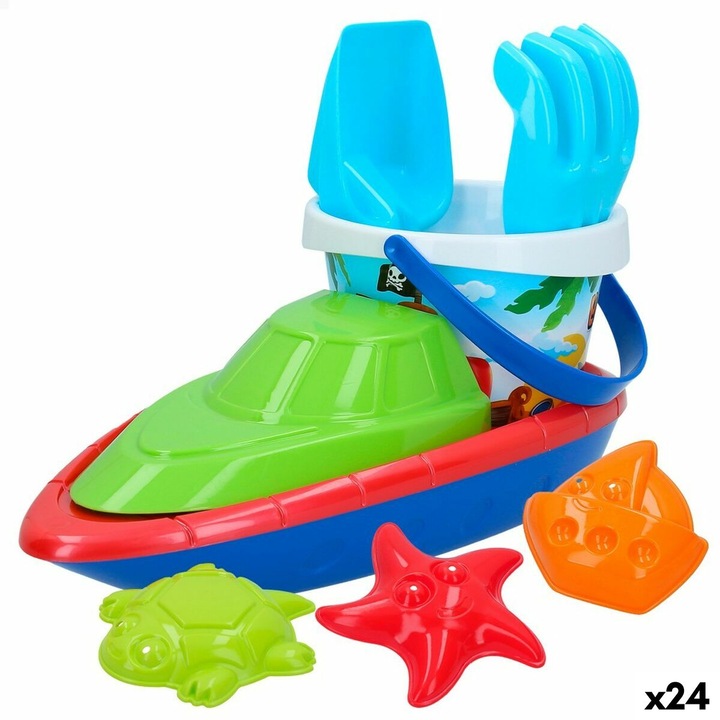 Комплект плажни играчки Colorbaby от 8 части, дизайн на кораб, полипропилен, многоцветен, 34x10x15см