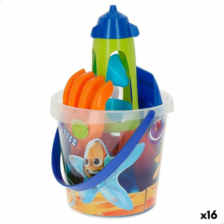 Комплект играчки за плаж Colorbaby, дизайн на ракета, 16 части, 18x16,5x18 см, многоцветни