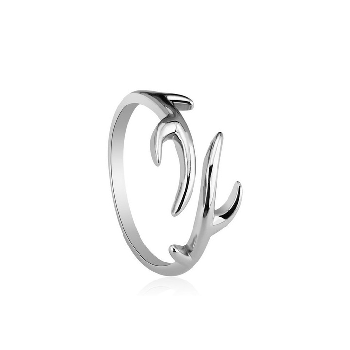 Nyitott agancs alakú ezüst divat gyűrű