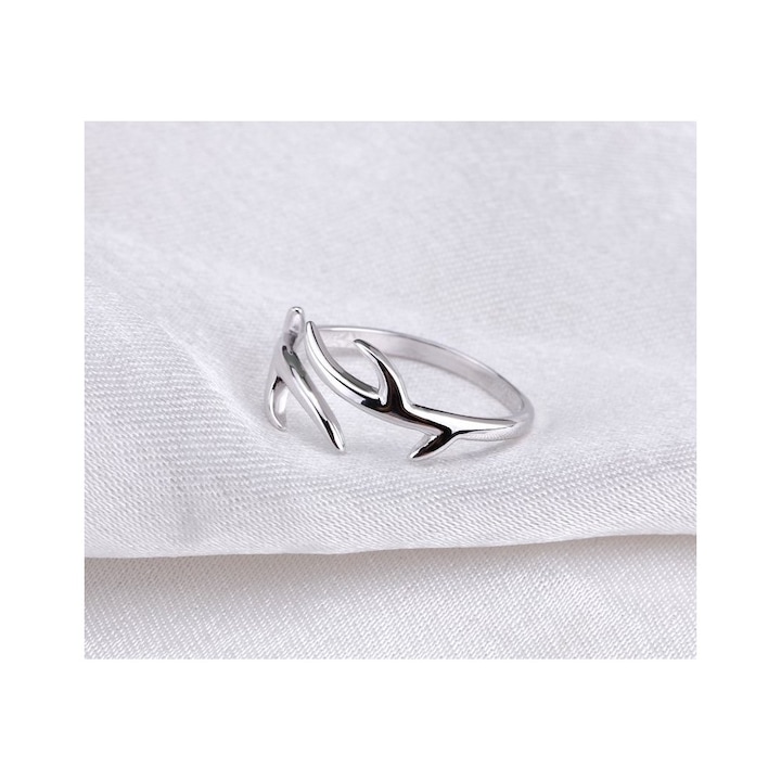 Nyitott agancs alakú ezüst divat gyűrű