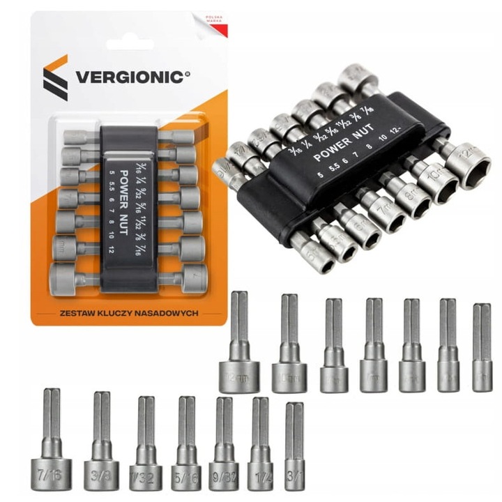 Set 14 chei tubulare, Vergionic, 1/4", din otel, diverse dimensiuni