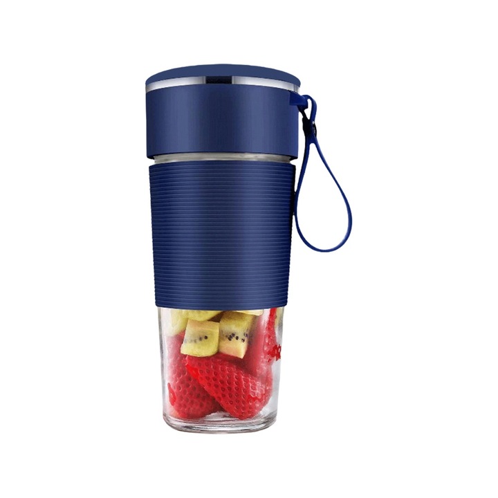 Hordozható gyümölcslé, multifunkciós, vezeték nélküli töltés, 400 ml, kék