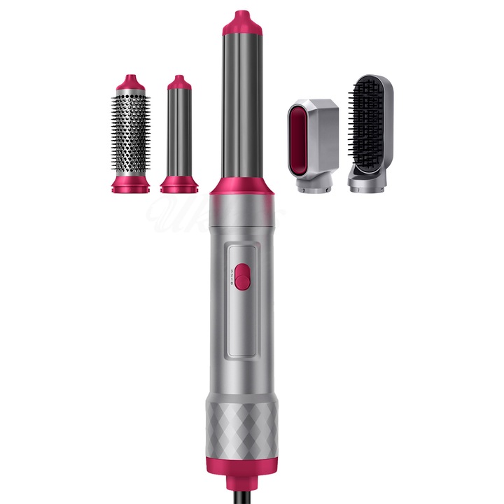 Perie de par multifunctionala, 5 in 1, cu functie de ondulare automata, motor fara perii, gri