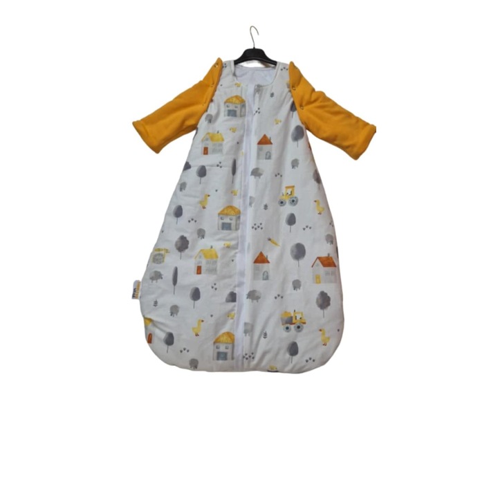 Sac de dormit pentru bebelusi, sac, cu maneci, ferma, vata din bumbac si silicon, 68 cm