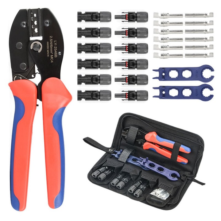 Longziming krimpelőfogó fotovoltaikus csatlakozókhoz, 28 darabos, tartós acélszerkezet, hordozható