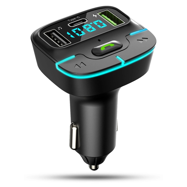 FM модулатор Timebox GZ03, Handfree, зарядно за кола с функция за бързо зареждане, QC 3.0, USB, USB Type-C порт, Bluetooth 5.0