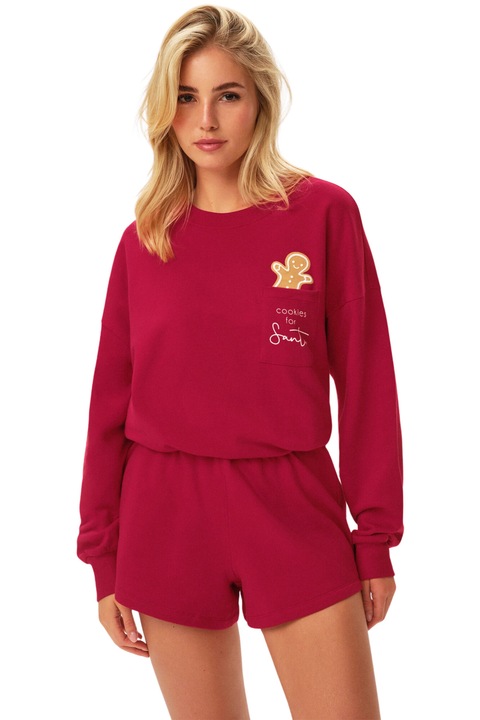 Пижама, Henderson, Дамска, Коледа, Блуза, Къси панталони, Червена