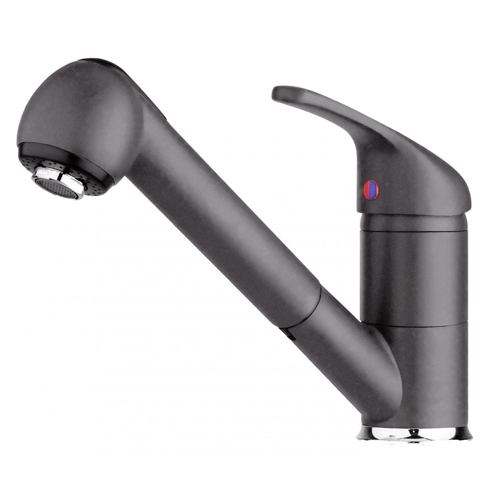 Baterie bucatarie Pyramis FESTIVO, monocomanda, finisaj granit iron grey, extractabila