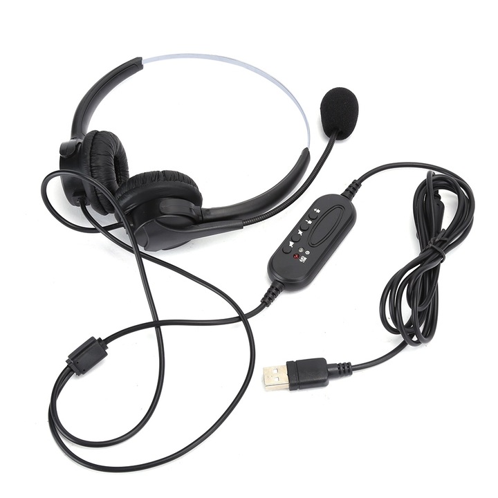 Casti call center Bizaical, microfon, reducere zgomot, USB, 250cm, 170g