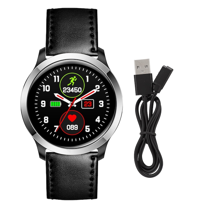 Bratara inteligenta Jormftte, monitorizare ritm cardiac si tensiune arteriala, capacitate baterie 200mAh, impermeabila IP68, neagra