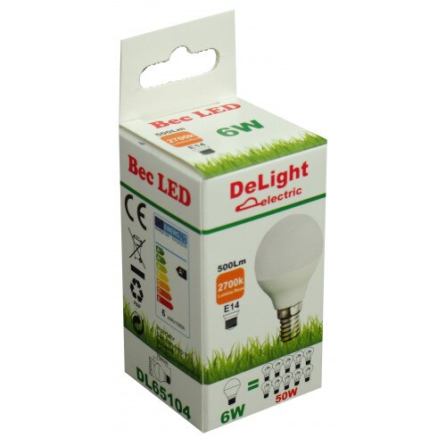 Bec LED Sferic E14 6W 220V 2700K G45 Lumina Calda
