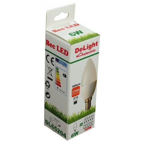 Bec LED Lumanare E14 6W 220V 2700K C37 Lumina Calda