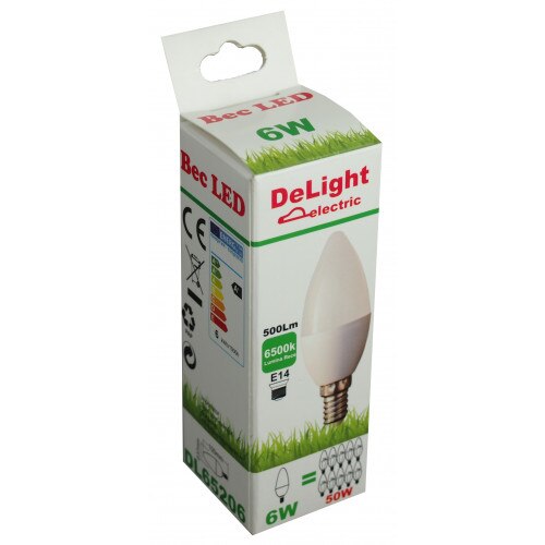 Bec LED Lumanare E14 6W 220V 6500K C37 Lumina Rece