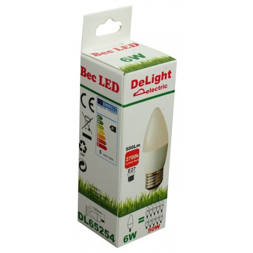 Bec LED Lumanare E27 6W 220V 2700K C37 Lumina Calda