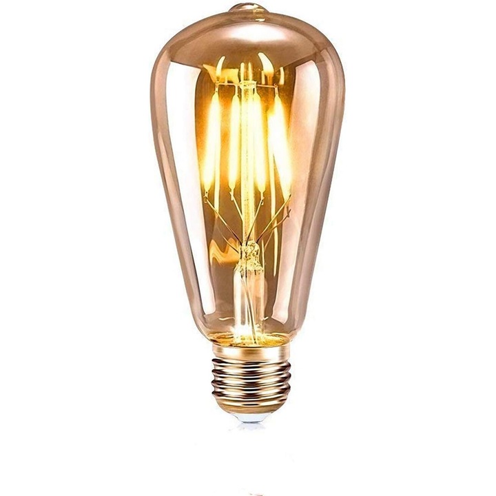 Bec vintage Edison, form eleganta de picatura, dimabil, lumina alba calda, sticla ambrata, baza standard E26, set de 4W, 20.000 ore viata