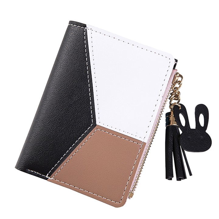 Portofel mic pentru femei, negru/alb/maro, 12x9x1.5cm