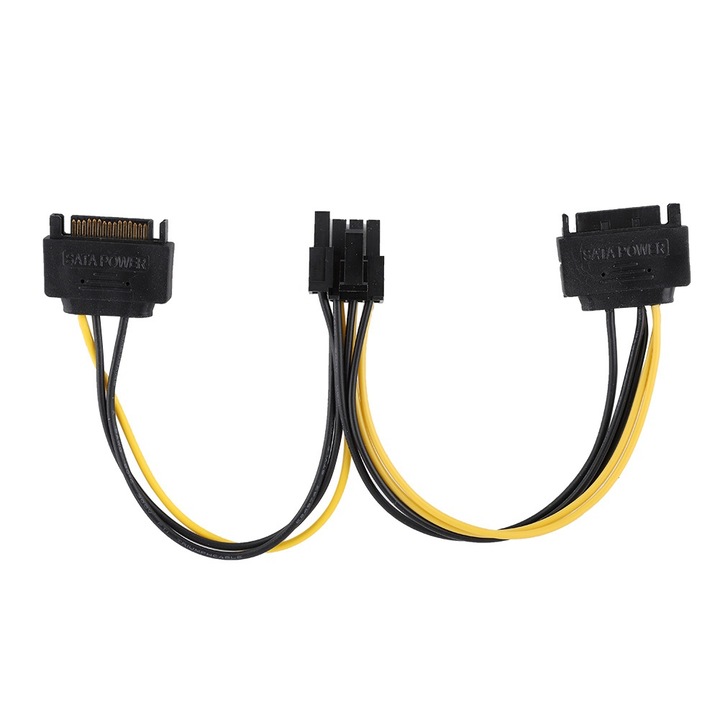 Захранващ адаптер DUAL SATA 15pin към 8pin PCI-E, Bizaical, 20 см, съвместим със SATA HDD