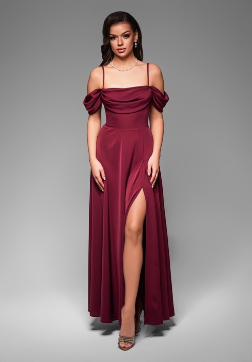 Макси вечерна рокля LARICA LA-OM-DLR038, Тъмночервен