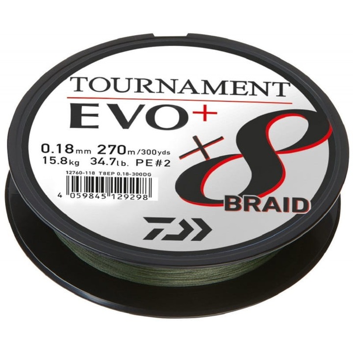 Fire pescuit Daiwa Tournament X8 Braid EVO+ 0.14mm 270m, alb, rezistenta 10.2kg