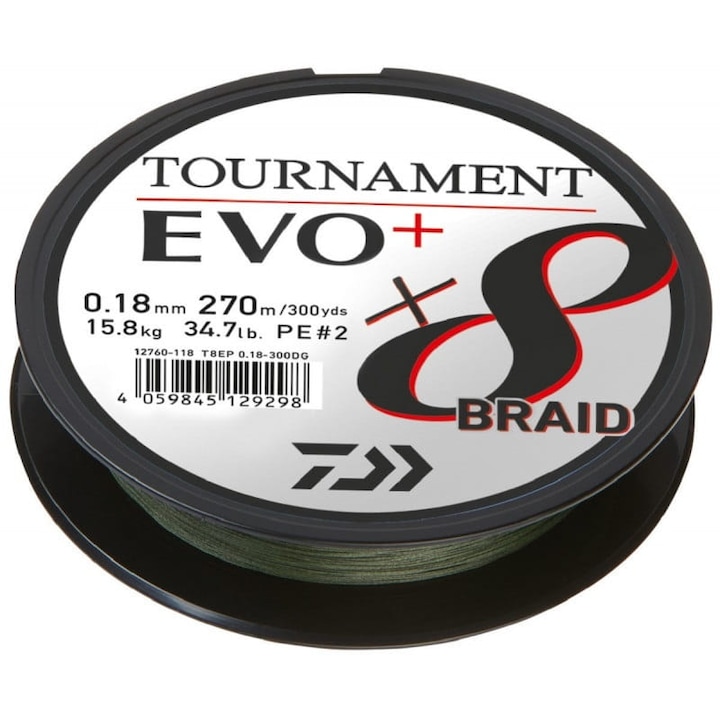 Fire pescuit Daiwa Tournament X8 Braid EVO+ 0.14mm 270m, alb, rezistenta 10.2kg