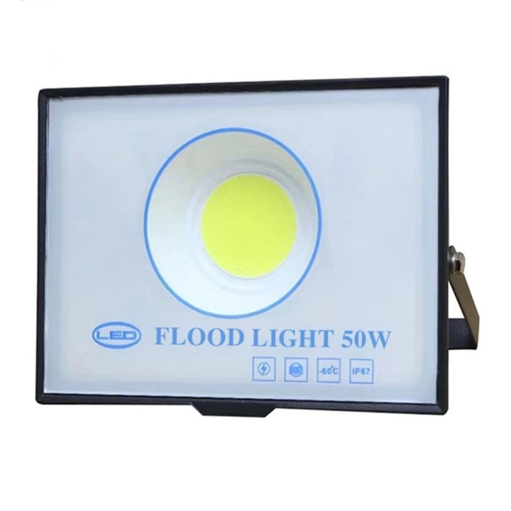 Kültéri COB LED vetítő Techstar® LY-TGD-001, 50W, 8000 lm, hideg fény 6000-6500K, alumínium ház, állítható tartó, IP67, fekete/fehér