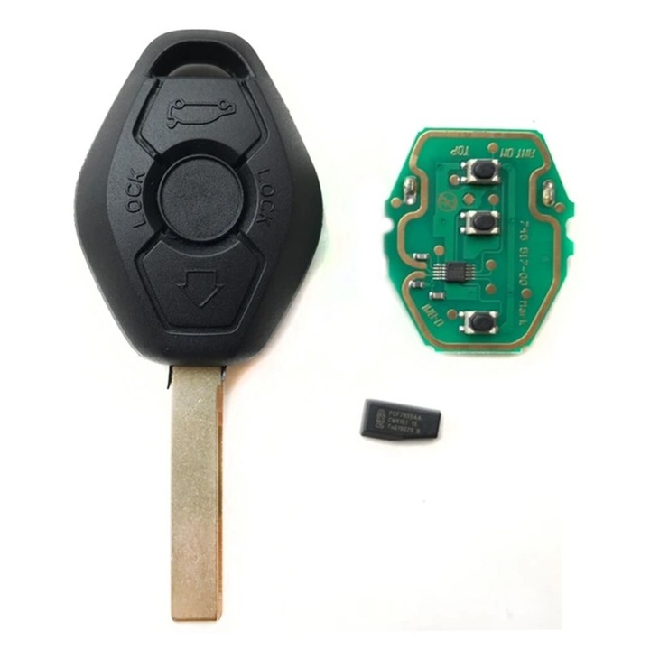 Techstar® komplett autókulcs BMW 3/5/7 sorozathoz, 1998/2005, 3 gomb, 434 MHz jeladó chip, HU92, fekete
