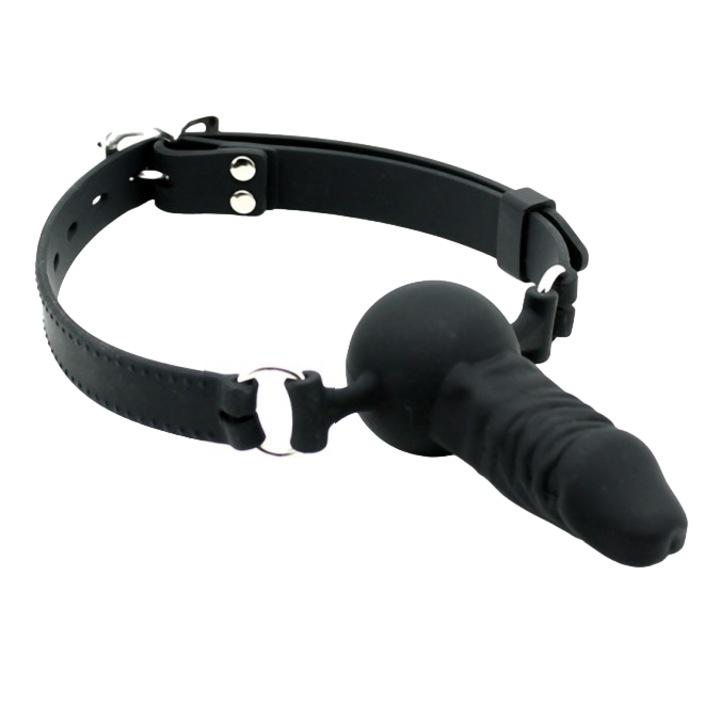 Set BDSM Night Fantasy, calus siliconic cu dildo, culoare neagra, dimensiuni 4x6,5cm