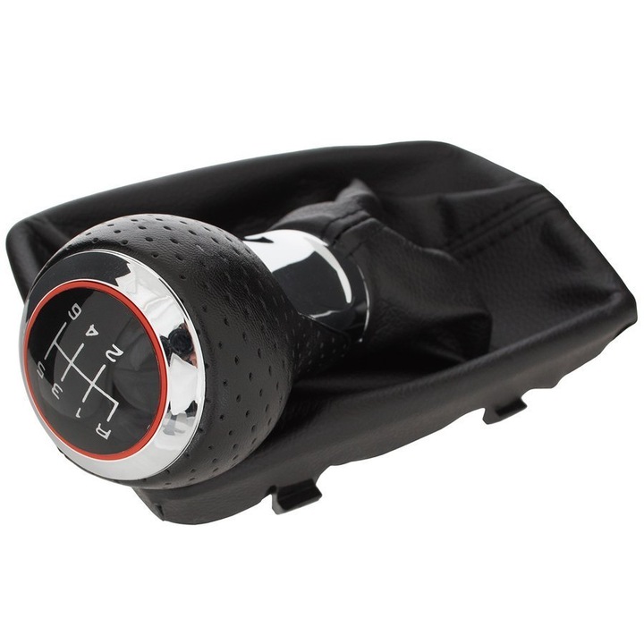 Sebességváltó gomb készlet + hüvely, MODECAR, Audi A4 B8 2007-2015, fekete króm elemekkel, 6 sebesség, 12mm