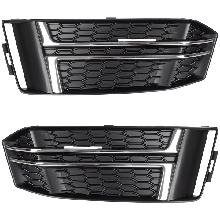2 db Modecar lökhárító rács készlet, kompatibilis az Audi A4 B9 S-LINE 2015/2019 modellel, fekete, krómozott részletekkel, bal/jobb