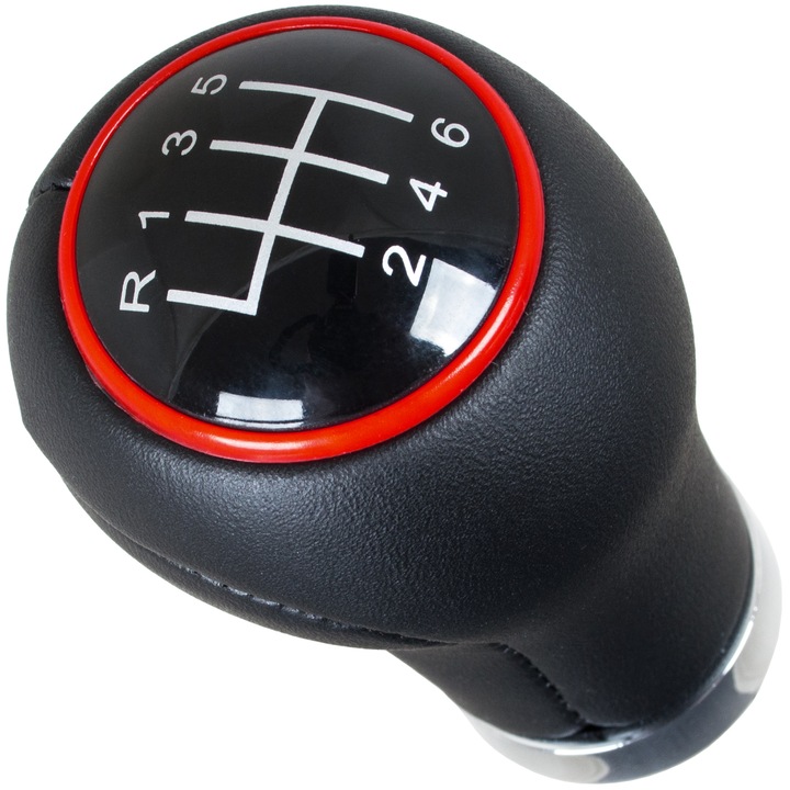 Maner schimbator de viteze MODECAR, negru cu inel rosu, 6 viteze, compatibil cu Audi/Seat/Skoda/Volkswagen