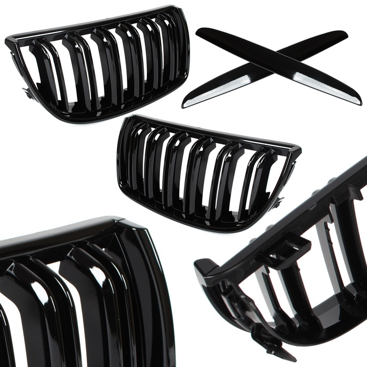 Grila intre faruri BMW E90/E91 2004-2009, MODECAR, 2 bucati, negru lucios, stanga+dreapta