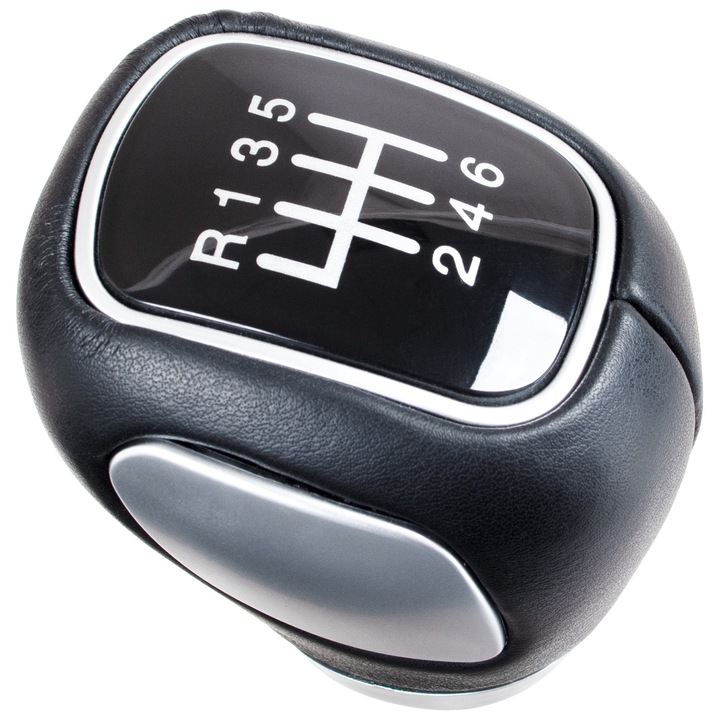 Sebességváltó gomb, MODECAR, fekete, eco-bőr, 6 sebesség + R, Chevrolet Aveo 2003-2015