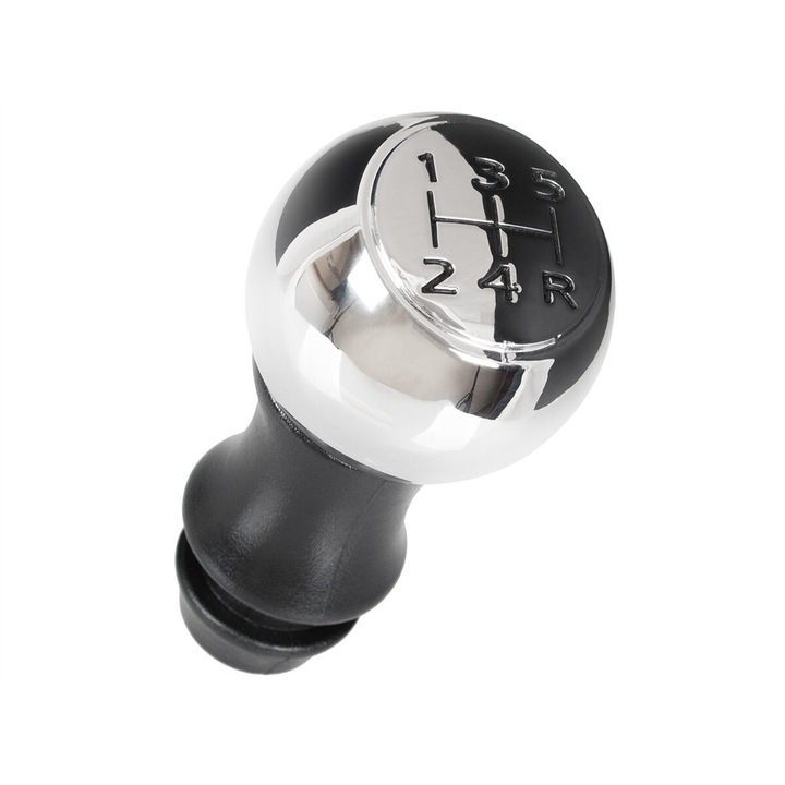 MODECAR, Sebességváltó gomb, Peugeot, króm + fekete, 5 sebesség + R, 15 mm