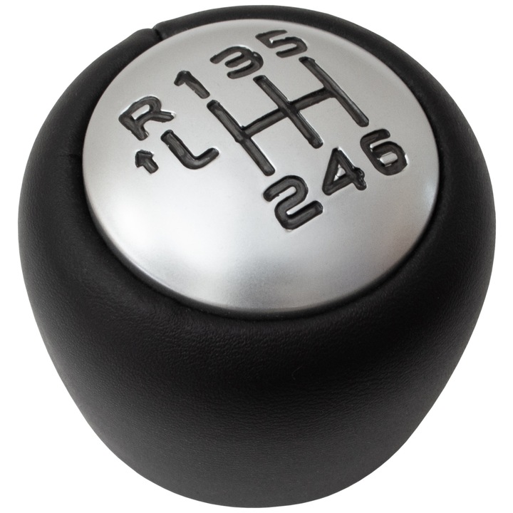 Nuca schimbator de viteze, M MODECAR, negru ecopiele, argintiu mat, 6 viteze, pentru Peugeot 508/508 SW 2010-2018, set de accesorii auto