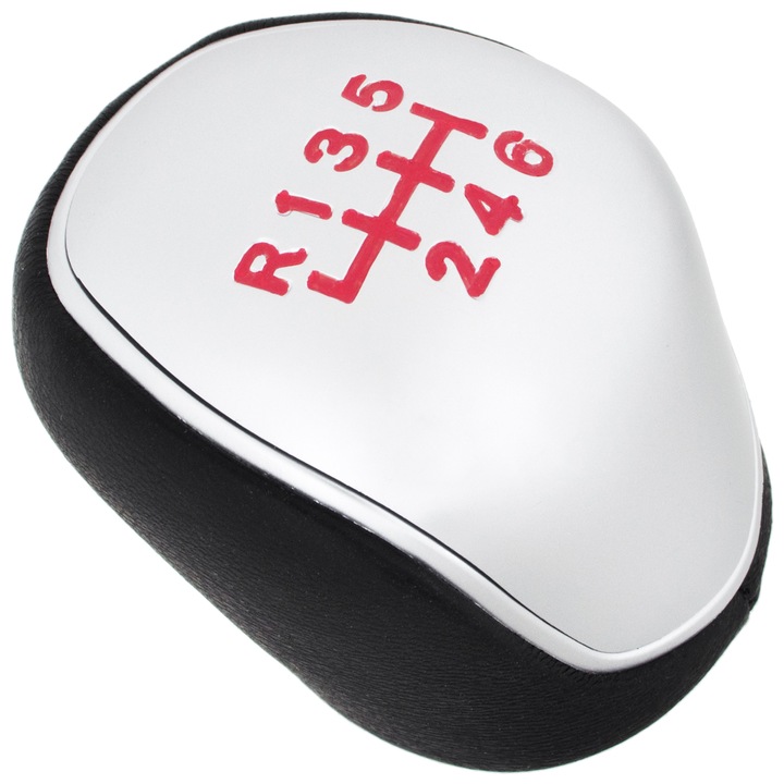 MODECAR sebességváltó gomb, Ford S-MAX-hoz, ezüst és piros részletek, 6 sebesség + R